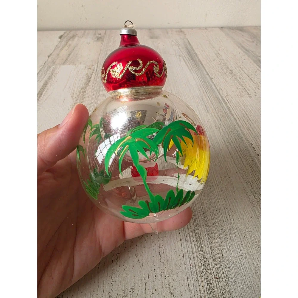 Vintage Italian reflector Nativity glass dome ornament teardrop Xmas tree